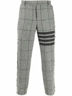Thom Browne 4-Bar Prince of Whales check frayed chinos