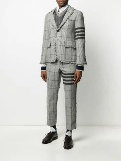 Thom Browne 4-Bar Prince of Whales check frayed chinos