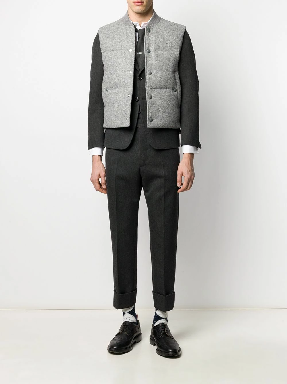 Thom Browne Snap button padded Shetland wool gilet waistcoats & gilets of men 2 Thom Browne snap-button padded Shetland wool gilet
