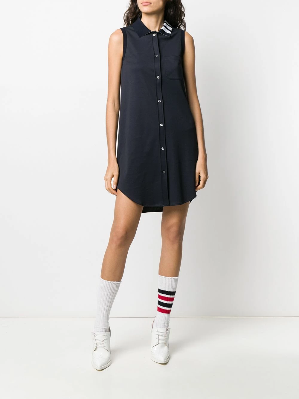Thom Browne 4 Bar intarsia sleeveless shirt dress day dresses of women 2 Thom Browne 4-Bar intarsia sleeveless shirt dress