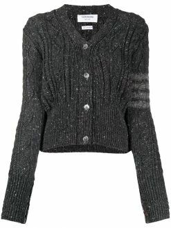 Thom Browne 4-bar aran cable cardigan