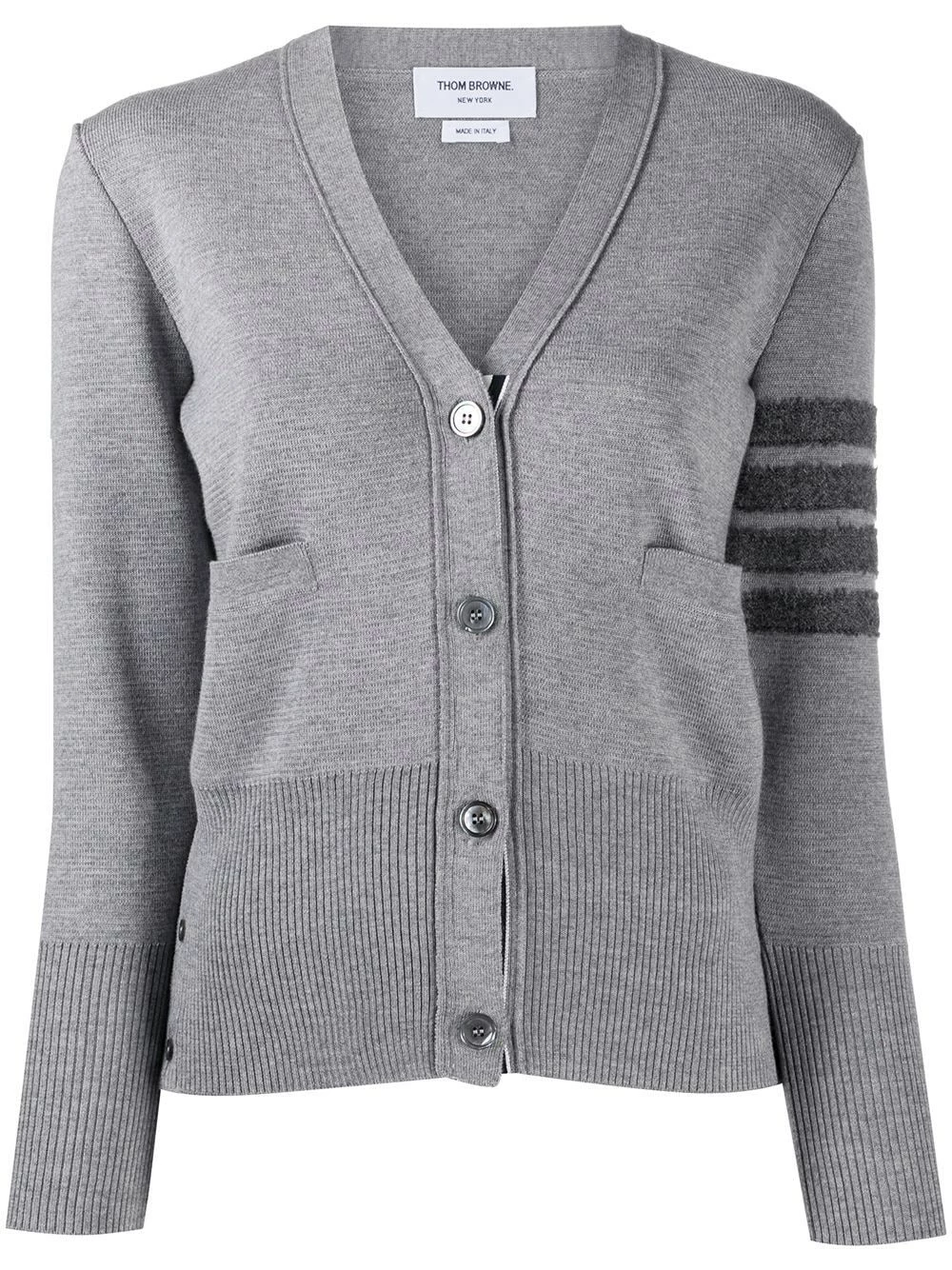 Thom Browne 4 Bar stripe V neck cardigan cardigans of women 1 Thom Browne 4-Bar stripe V-neck cardigan