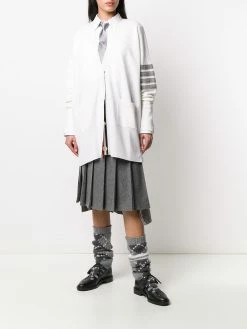 Thom Browne tonal 4-Bar stripe V-neck cardi-coat