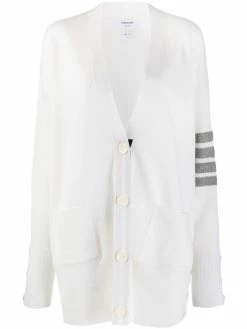 Thom Browne tonal 4-Bar stripe V-neck cardi-coat