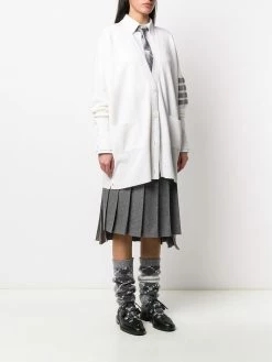 Thom Browne tonal 4-Bar stripe V-neck cardi-coat