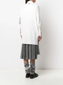 Thom Browne tonal 4-Bar stripe V-neck cardi-coat