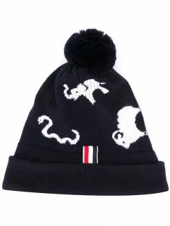 Thom Browne animal intarsia merino wool hat