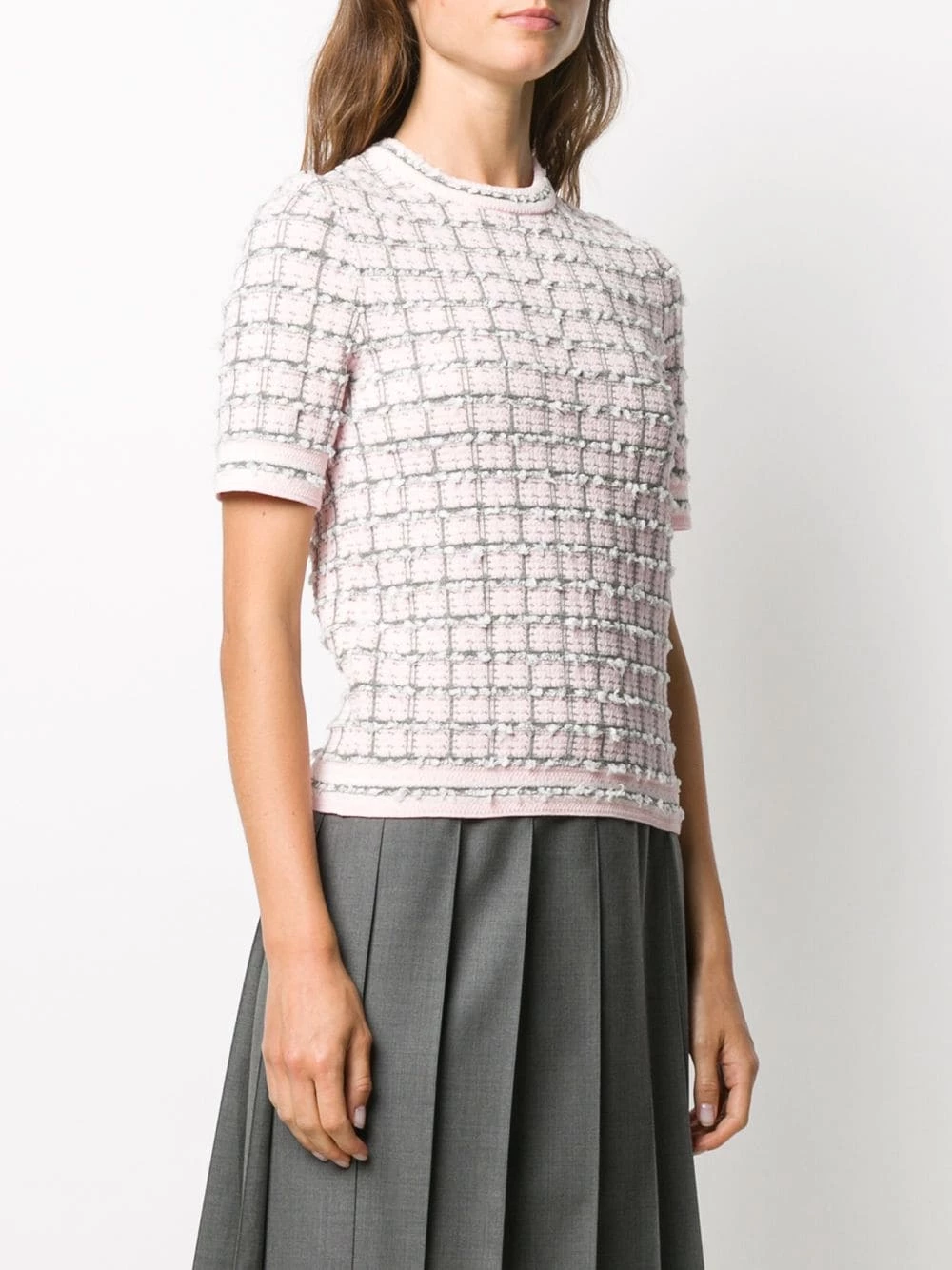 Thom Browne Windowpane jacquard short sleeve T shirt knitted tops of women 3 Thom Browne windowpane jacquard short-sleeve T-shirt