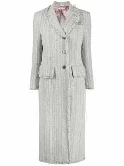 Thom Browne frayed wide lapel tweed overcoat
