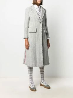Thom Browne frayed wide lapel tweed overcoat