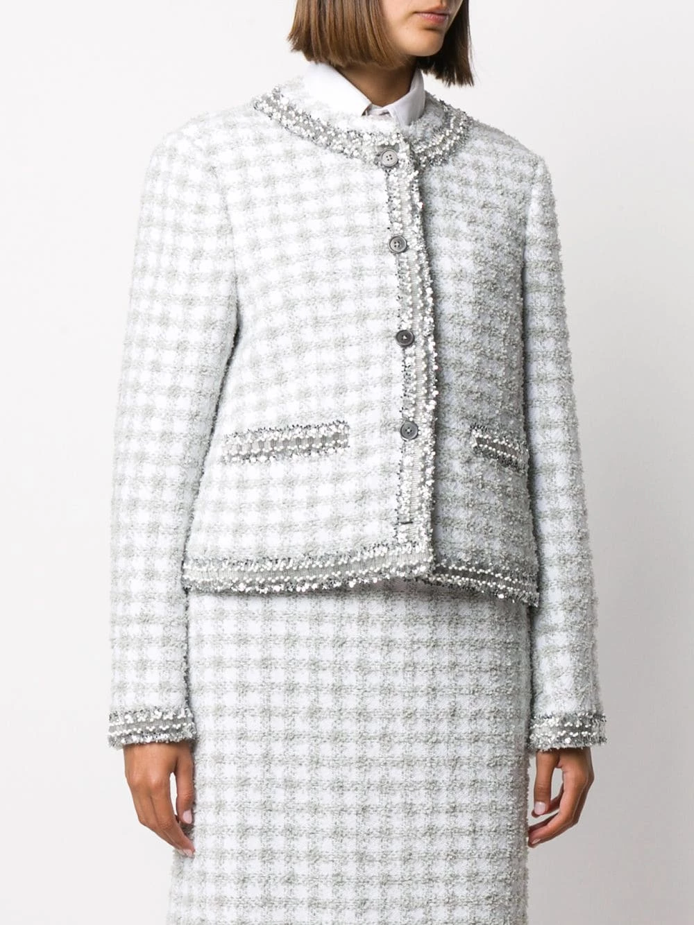 Thom Browne Check pattern eyelash tweed jacket tweed jackets of women 3 Thom Browne check-pattern eyelash-tweed jacket