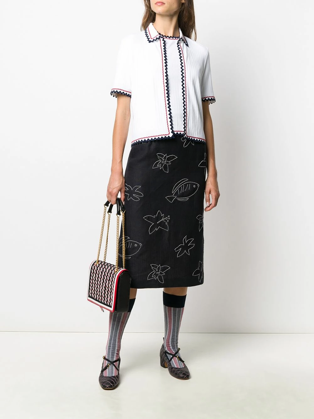 Thom Browne Zigzag trim pleated rib T shirt tops of women 2 Thom Browne zigzag-trim pleated rib T-shirt