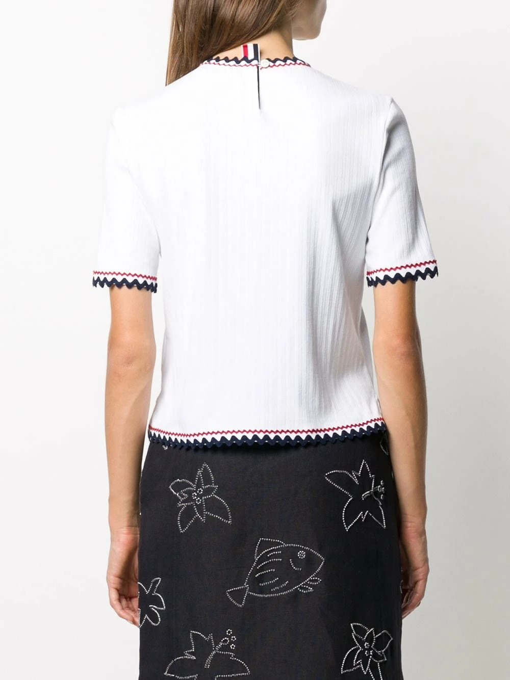 Thom Browne Zigzag trim pleated rib T shirt tops of women 4 Thom Browne zigzag-trim pleated rib T-shirt