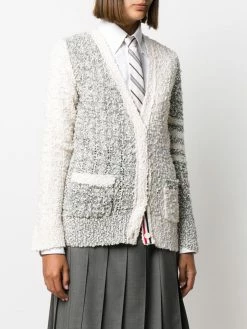 Thom Browne 4-Bar V-neck bouclé cable cardigan