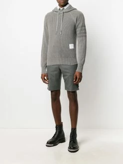 Thom Browne cashmere knit hoodie with sleeve stripe detail