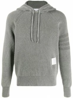 Thom Browne cashmere knit hoodie with sleeve stripe detail