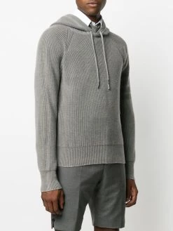 Thom Browne cashmere knit hoodie with sleeve stripe detail