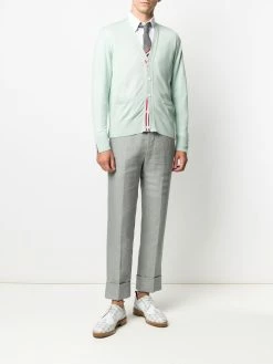 Thom Browne v-neck tricolour-stripe merino cardigan
