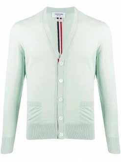 Thom Browne v-neck tricolour-stripe merino cardigan