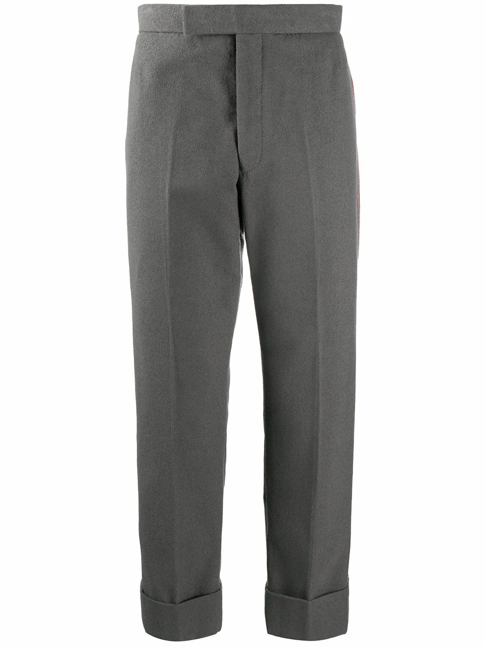 Thom Browne Backstrap side stripe cotton trousers regular-fit & straight leg pants of men 1 Thom Browne backstrap side-stripe cotton trousers