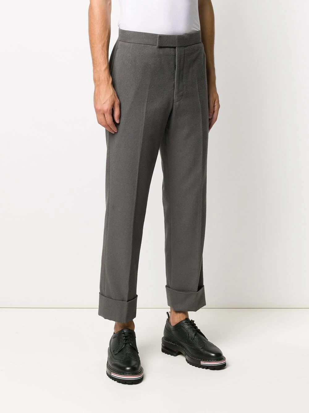 Thom Browne Backstrap side stripe cotton trousers regular-fit & straight leg pants of men 3 Thom Browne backstrap side-stripe cotton trousers