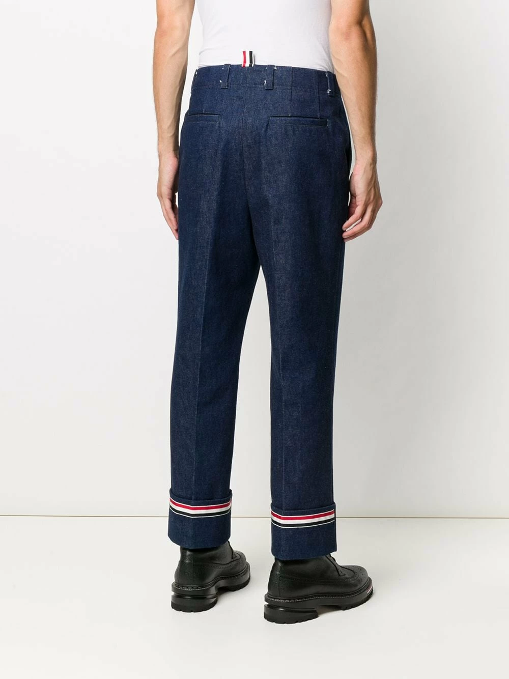 Thom Browne Deconstructed washed denim tailored trousers regular & straight-leg jeans of men 4 Thom Browne deconstructed washed denim tailored trousers