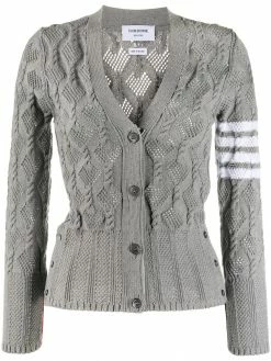 Thom Browne 4-Bar fan cable knit cardigan