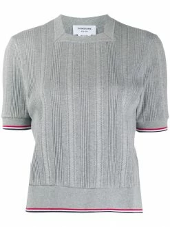Thom Browne square neck ribbed-knit top