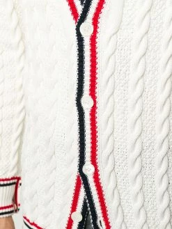 Thom Browne Heritage cable knit RWB stripe cardigan sweatshirts & knitwear of men 9 Thom Browne heritage cable knit RWB stripe cardigan