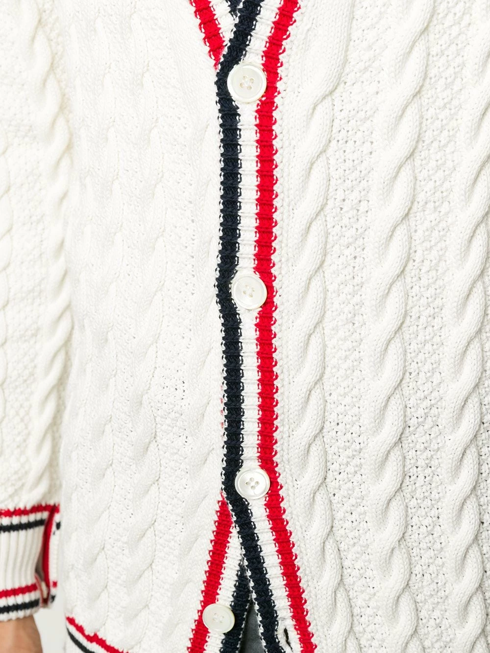 Thom Browne Heritage cable knit RWB stripe cardigan sweatshirts & knitwear of men 5 Thom Browne heritage cable knit RWB stripe cardigan