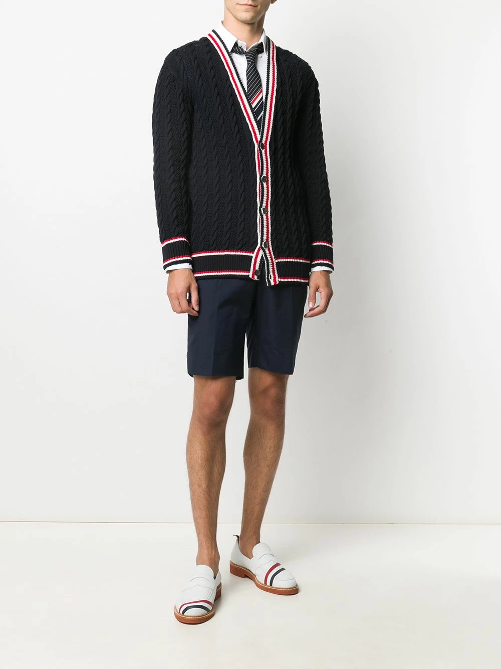 Thom Browne Cable knit V neck cardigan cardigans of men 2 Thom Browne cable knit V-neck cardigan