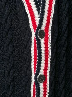 Thom Browne Cable knit V neck cardigan cardigans of men 9 Thom Browne cable knit V-neck cardigan