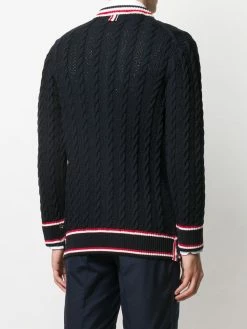 Thom Browne Cable knit V neck cardigan cardigans of men 8 Thom Browne cable knit V-neck cardigan