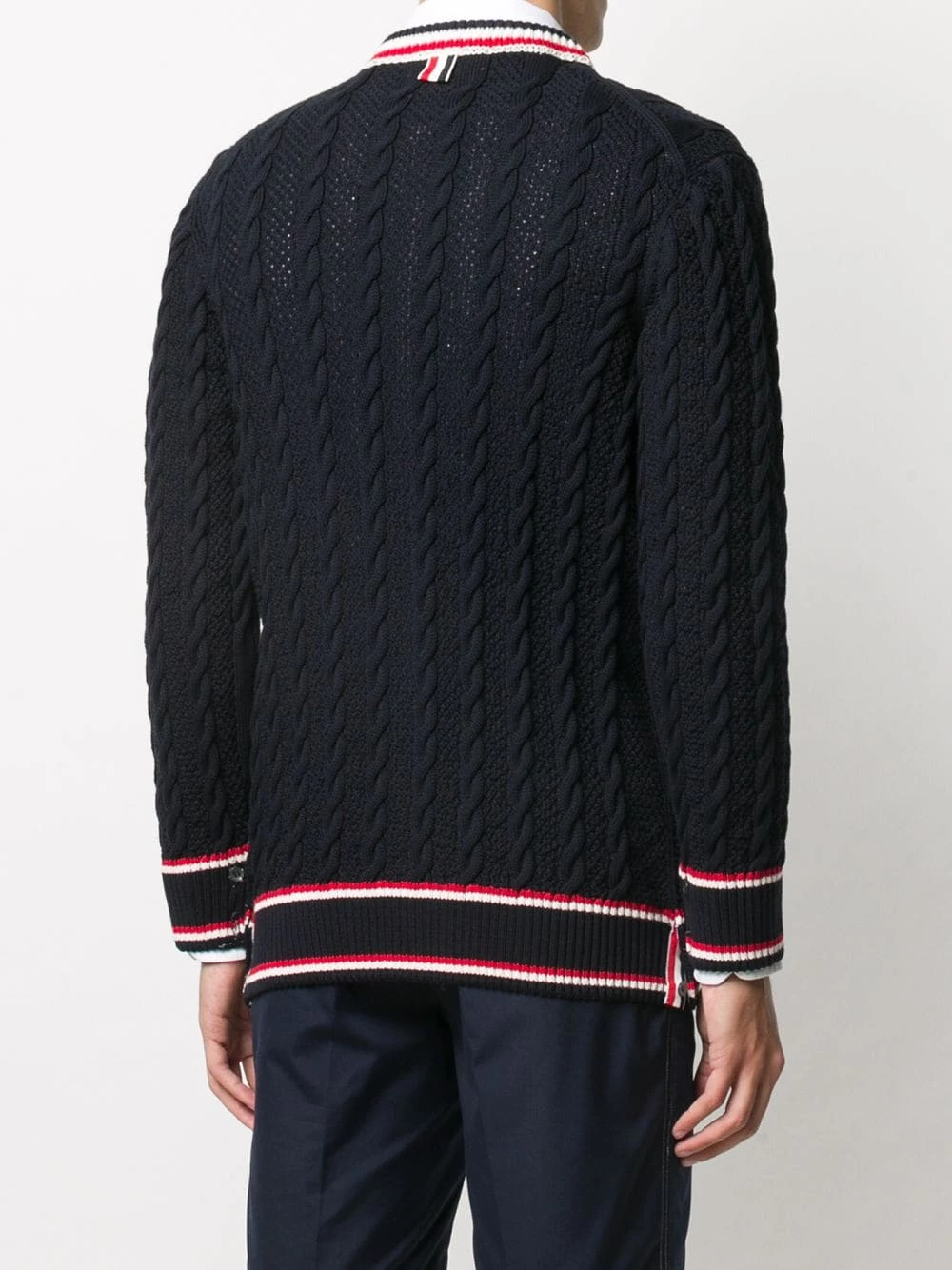 Thom Browne Cable knit V neck cardigan cardigans of men 4 Thom Browne cable knit V-neck cardigan