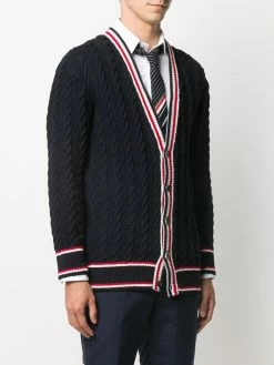 Thom Browne Cable knit V neck cardigan cardigans of men 7 Thom Browne cable knit V-neck cardigan