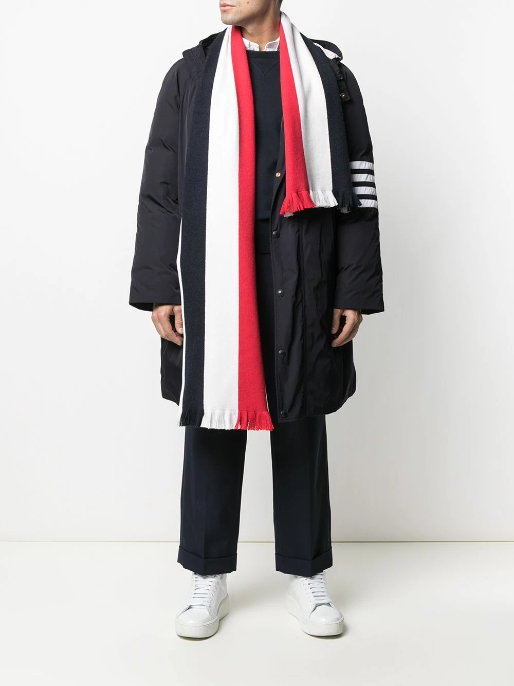 Thom Browne Jacquard large stripe fringe scarf scarves of men 2 Thom Browne jacquard large stripe fringe scarf