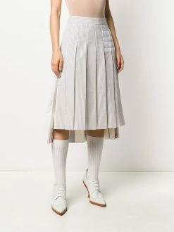 Thom Browne pleat-detail seersucker skirt