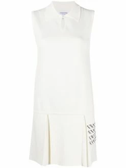 Thom Browne 4-Bar stripe pleated polo dress