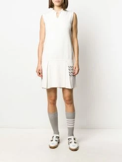 Thom Browne 4-Bar stripe pleated polo dress