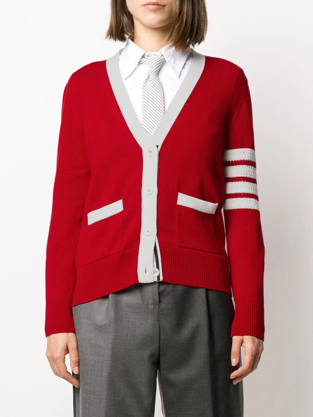 Thom Browne Hector Icon intarsia V neck cardigan cardigans of women 3 Thom Browne Hector Icon intarsia V-neck cardigan