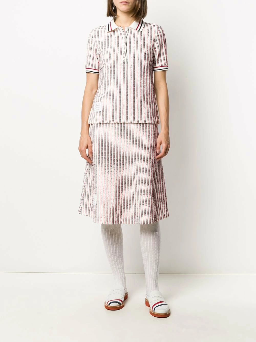 Thom Browne RWB stripe tweed polo top polo tops of women 2 Thom Browne RWB-stripe tweed polo top