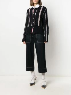 Thom Browne RWB-cable knitted crew neck cardigan