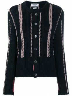 Thom Browne RWB-cable knitted crew neck cardigan