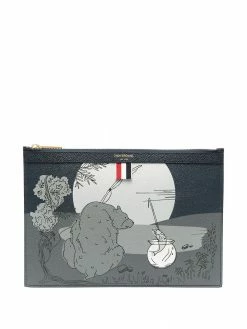 Thom Browne graphic-print leather pouch
