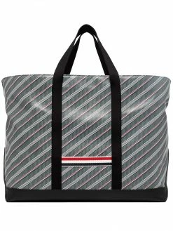 Thom Browne striped leather-trim tote bag