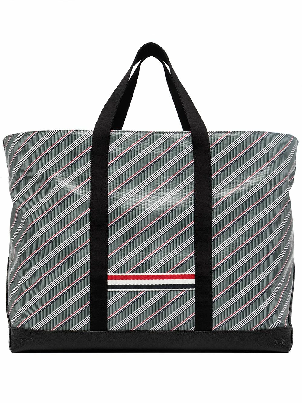 Thom Browne Striped leather trim tote bag tote bags of men 1 Thom Browne striped leather-trim tote bag