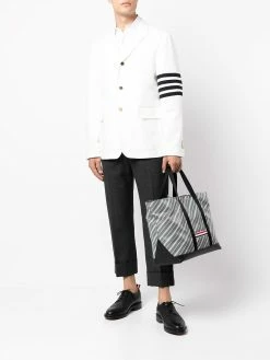 Thom Browne striped leather-trim tote bag