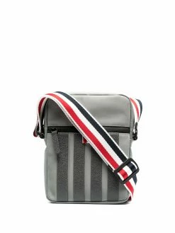 Thom Browne 4-Bar stripe canvas messenger bag