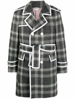 Thom Browne check-pattern tie-waist coat