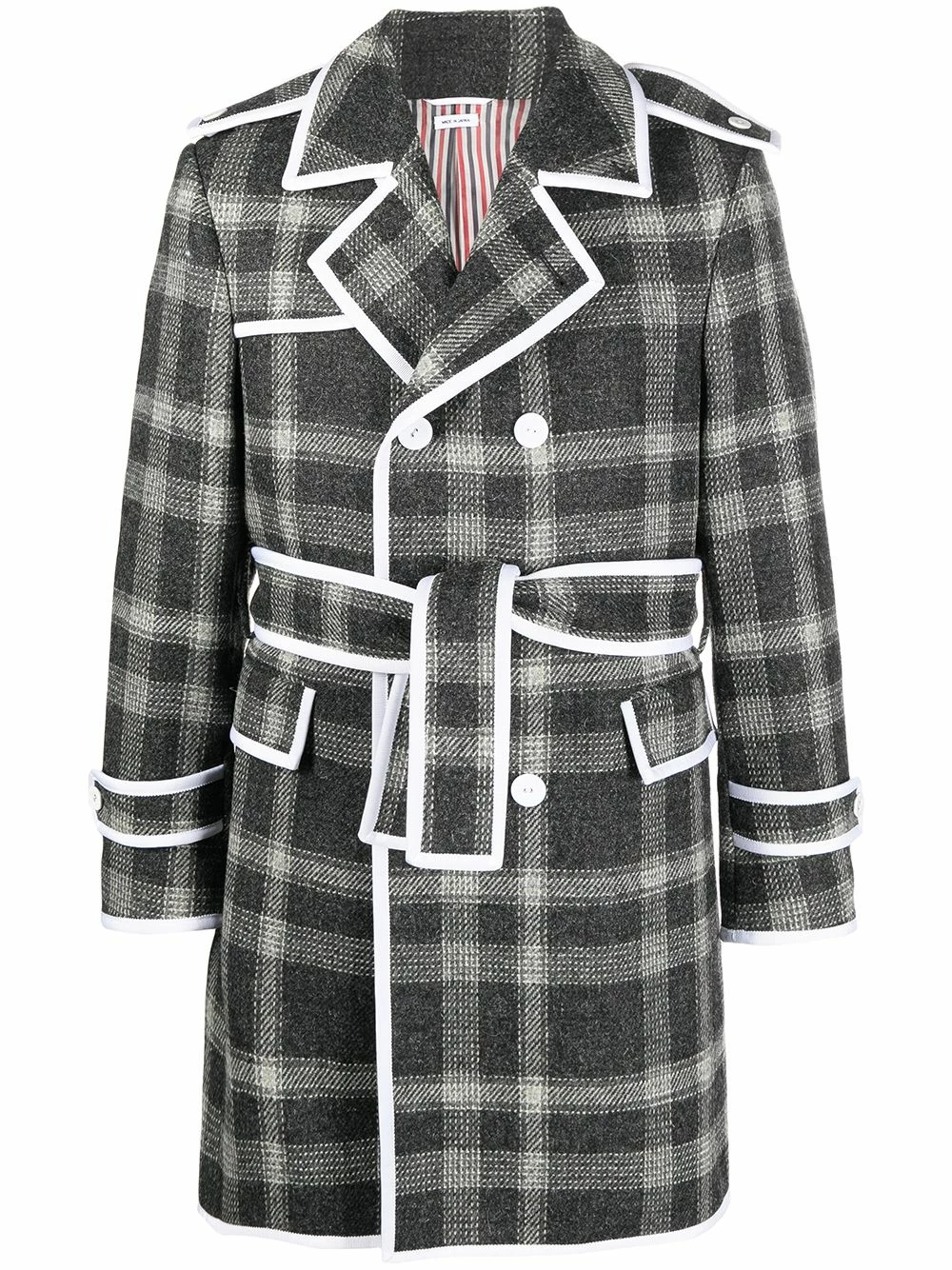 Thom Browne Check pattern tie waist coat double breasted coats of men 1 Thom Browne check-pattern tie-waist coat